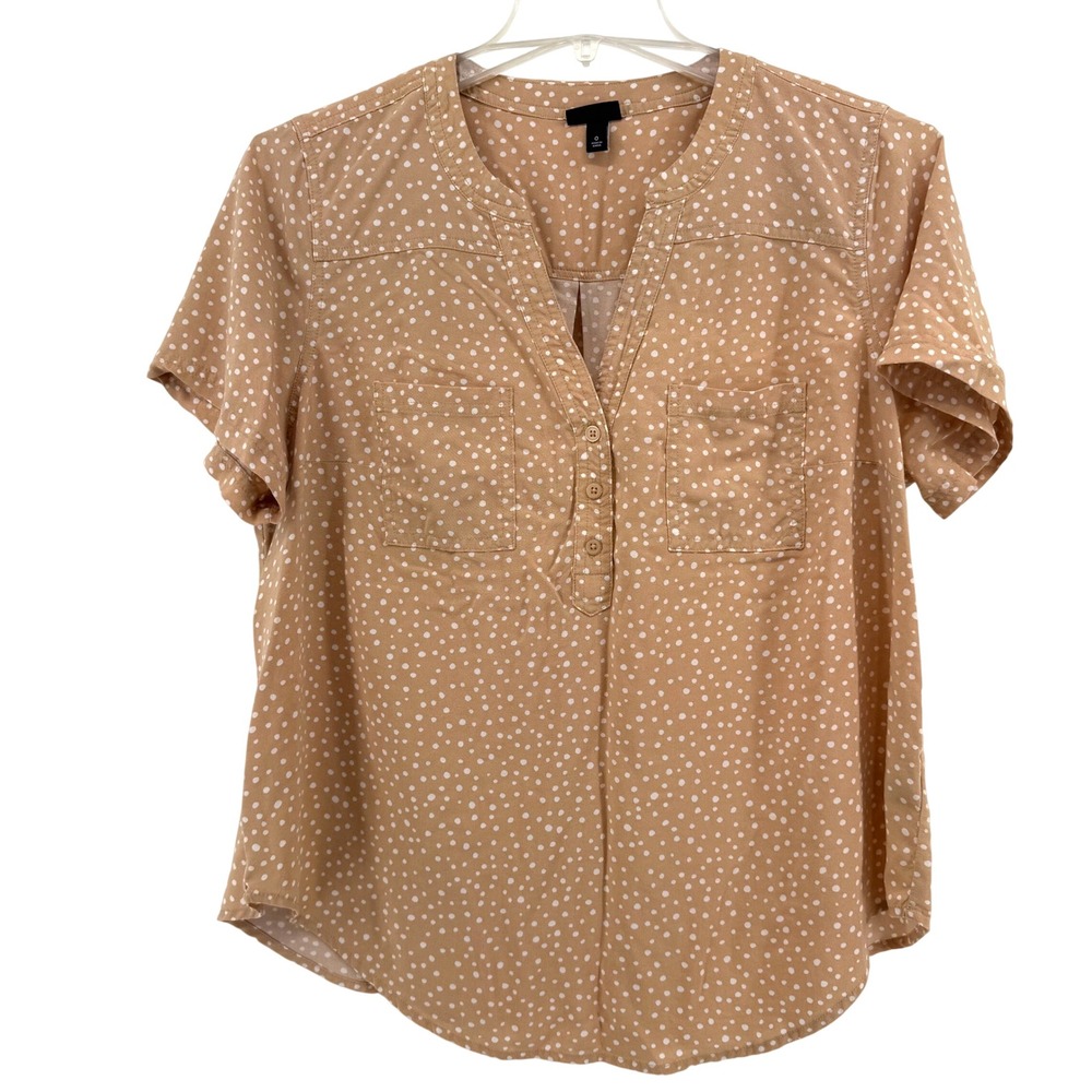 Torrid Harper Women's Tan White Polka Dot V-Neck Short Sleeve Shirt Size 0 / XL